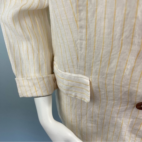 Cynthia Rowley Sz Small 100% Linen Blazer Jacket Ivory Yellow Stripe Lightweight - Picture 4 of 16